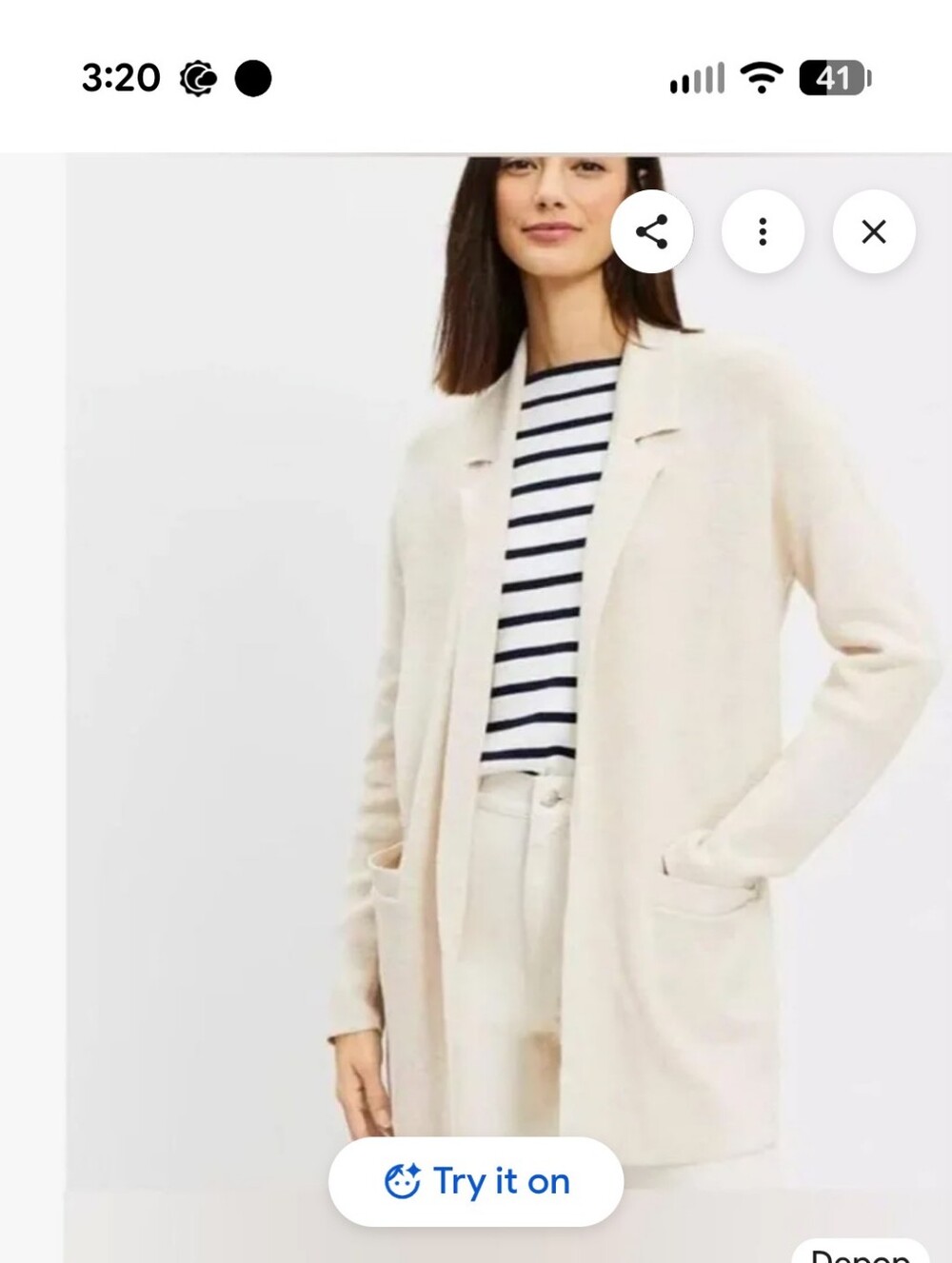 LOFT Cream Open-Front Cotton Cardigan Blazer